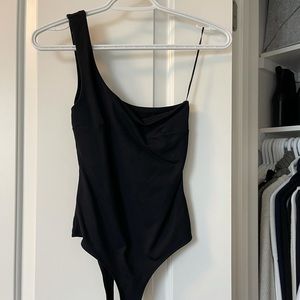 One Shoulder Black Bodysuit